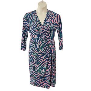 Anne Klein 14 XL Stretch Lined GREEN PINK BLUE Tiger Print SHEATH Dress